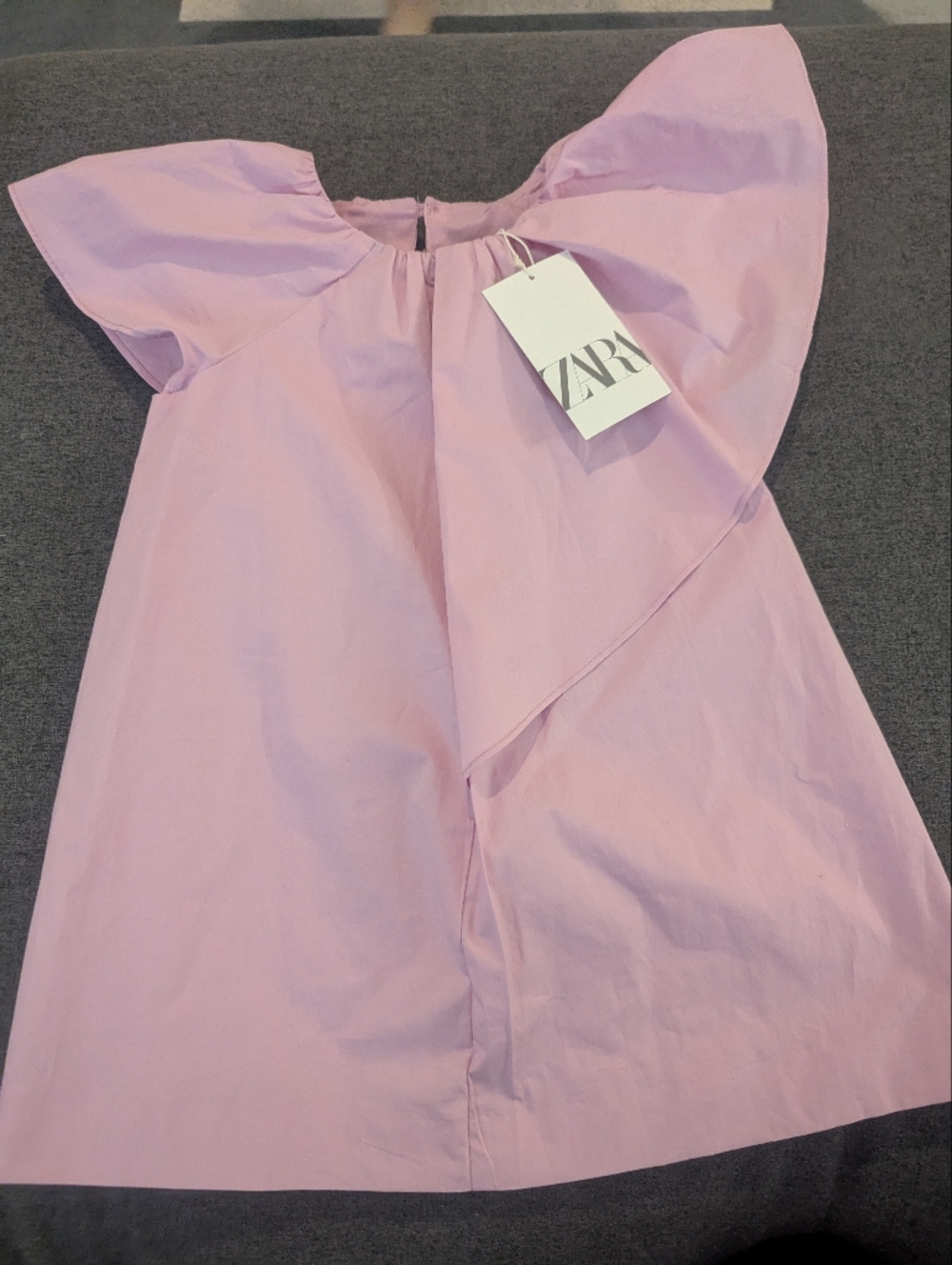 Zara Pink Ruffle-Shoulder Cotton Dress for Girls